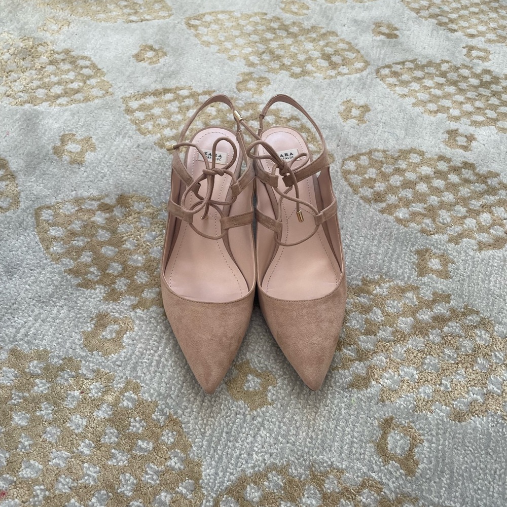 Zara nude microsuede slingback block heels sz 37